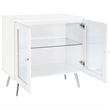 Pemberly Row Wood Accent Cabinet with Glass Shelf White High Gloss and Chrome