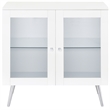 Pemberly Row Wood Accent Cabinet with Glass Shelf White High Gloss and Chrome