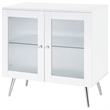 Pemberly Row Wood Accent Cabinet with Glass Shelf White High Gloss and Chrome