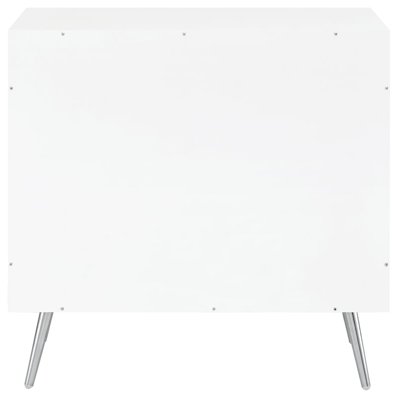 Pemberly Row Wood Accent Cabinet with Glass Shelf White High Gloss and Chrome