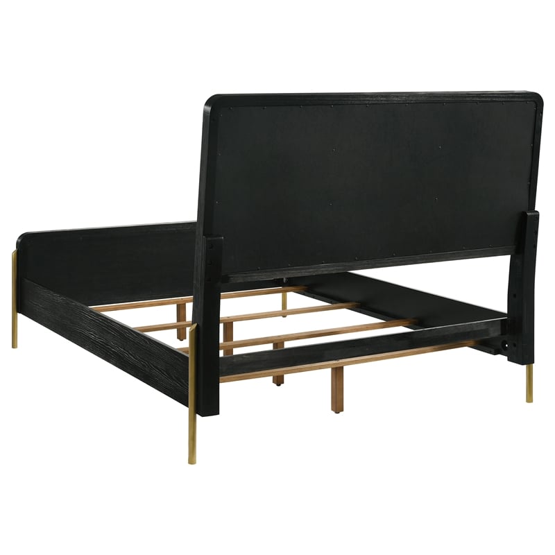 Pemberly Row Eastern King Bed with Fabric Upholstered Headboard Black and Gray