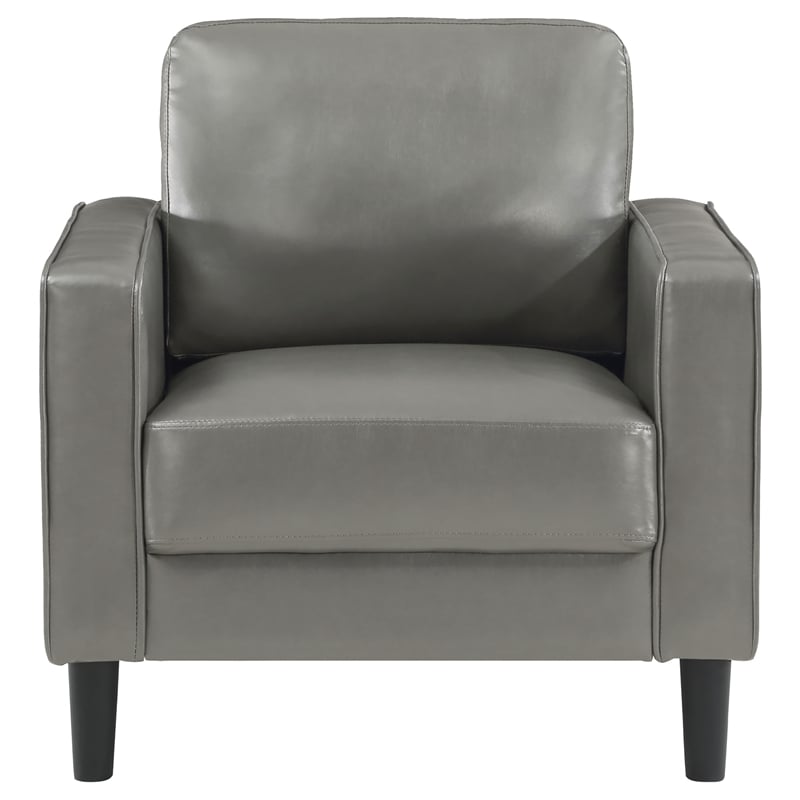 Pemberly Row Faux Leather Upholstered Track Arm Faux Leather Accent Chair Gray