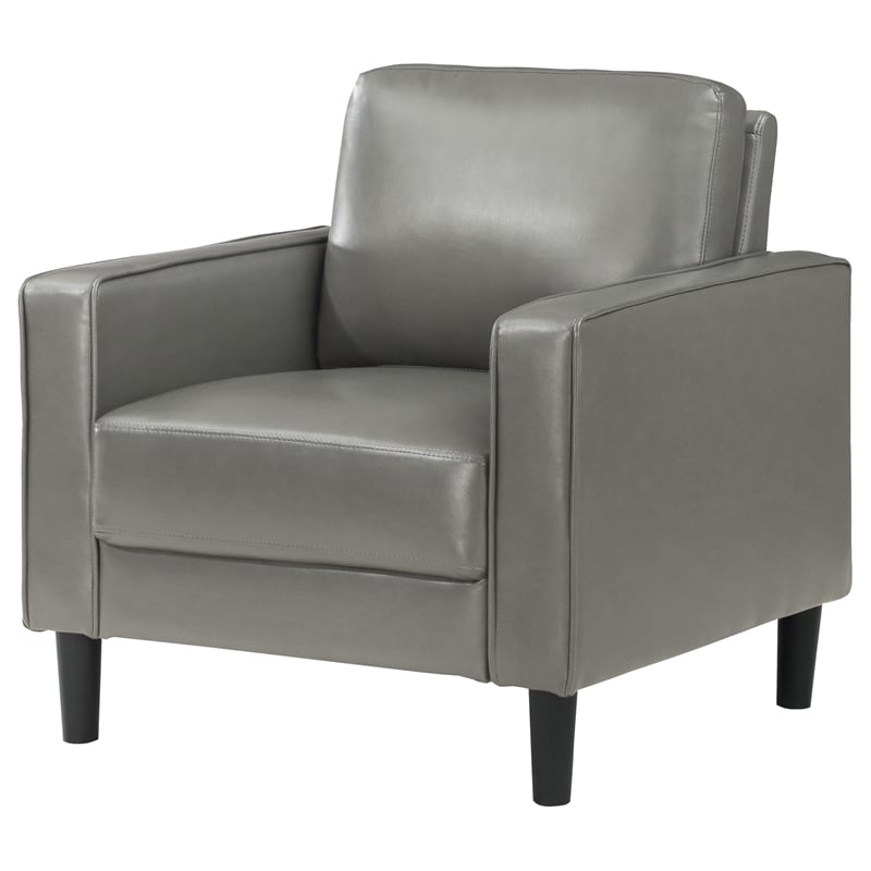Pemberly Row Faux Leather Upholstered Track Arm Faux Leather Accent Chair Gray