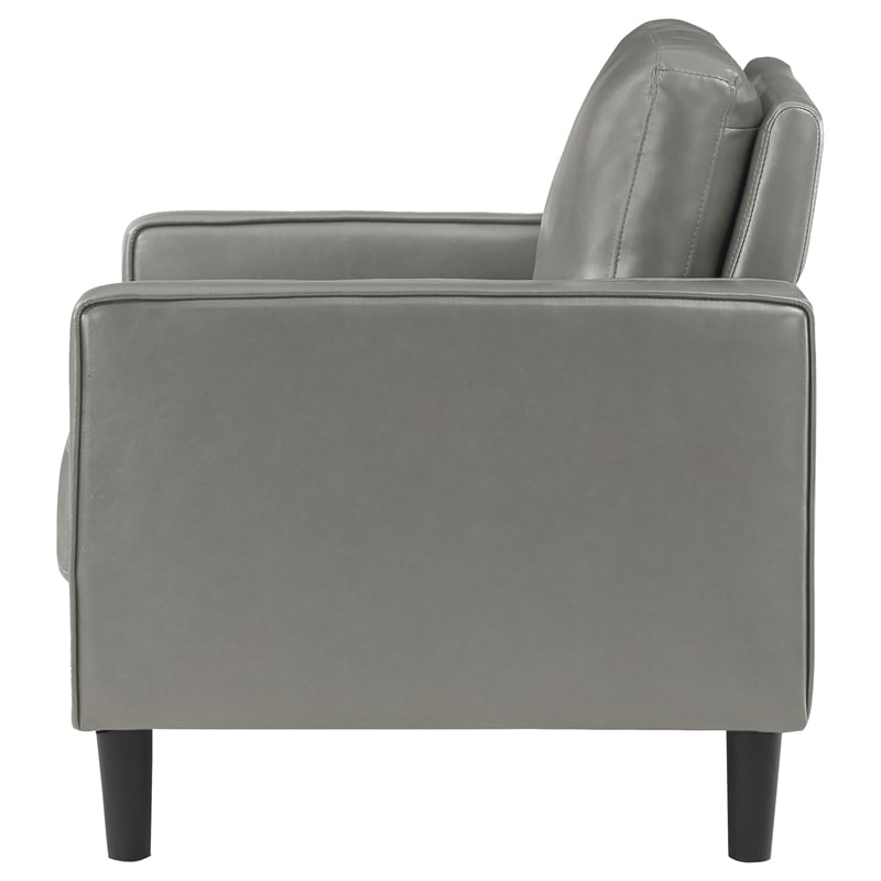 Pemberly Row Faux Leather Upholstered Track Arm Faux Leather Accent Chair Gray