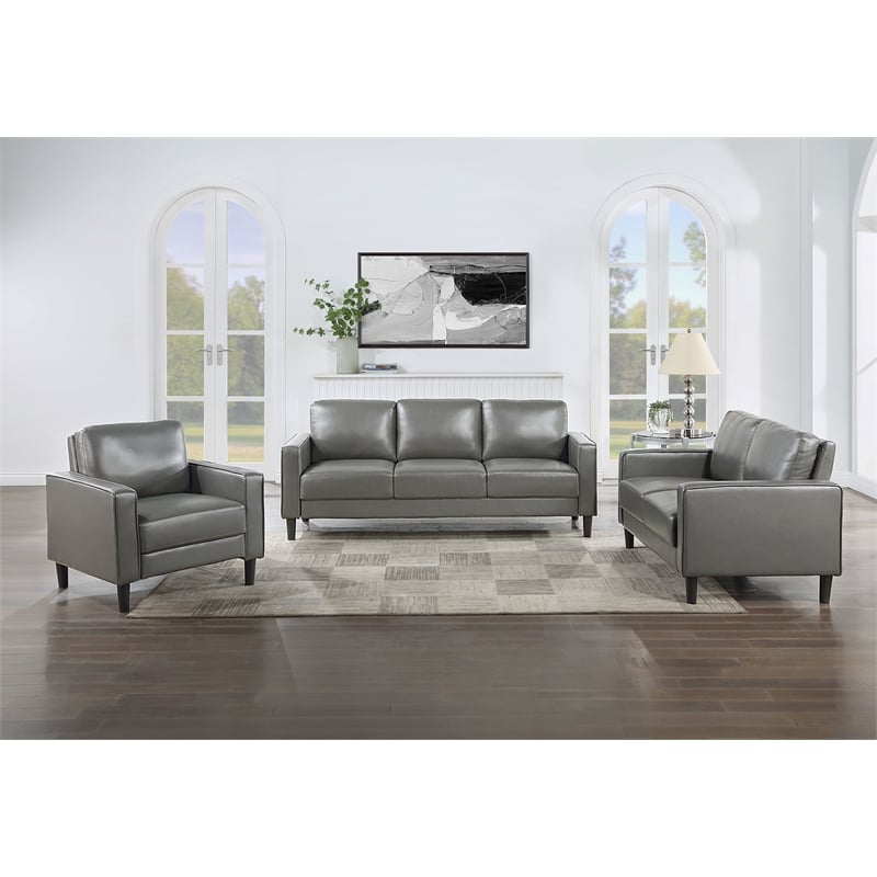 Pemberly Row Faux Leather Upholstered Track Arm Faux Leather Accent Chair Gray