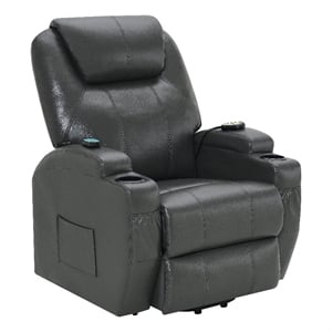 pemberly row faux leather power lift recliner chair with massage charcoal gray