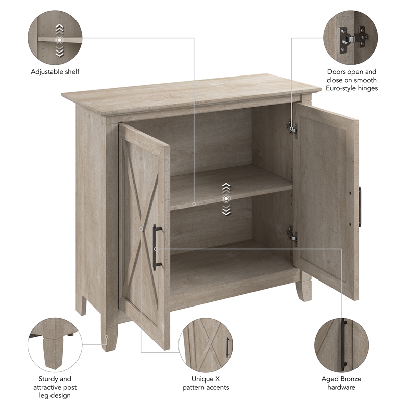 Pemberly Row Small Storage Cabinet with Doors in Washed Gray - Engineered Wood