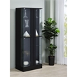 Pemberly Row Wood Display Case Curio Cabinet with LED Lighting Black High Gloss