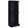 Pemberly Row Wood Display Case Curio Cabinet with LED Lighting Black High Gloss