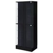 Pemberly Row Wood Display Case Curio Cabinet with LED Lighting Black High Gloss