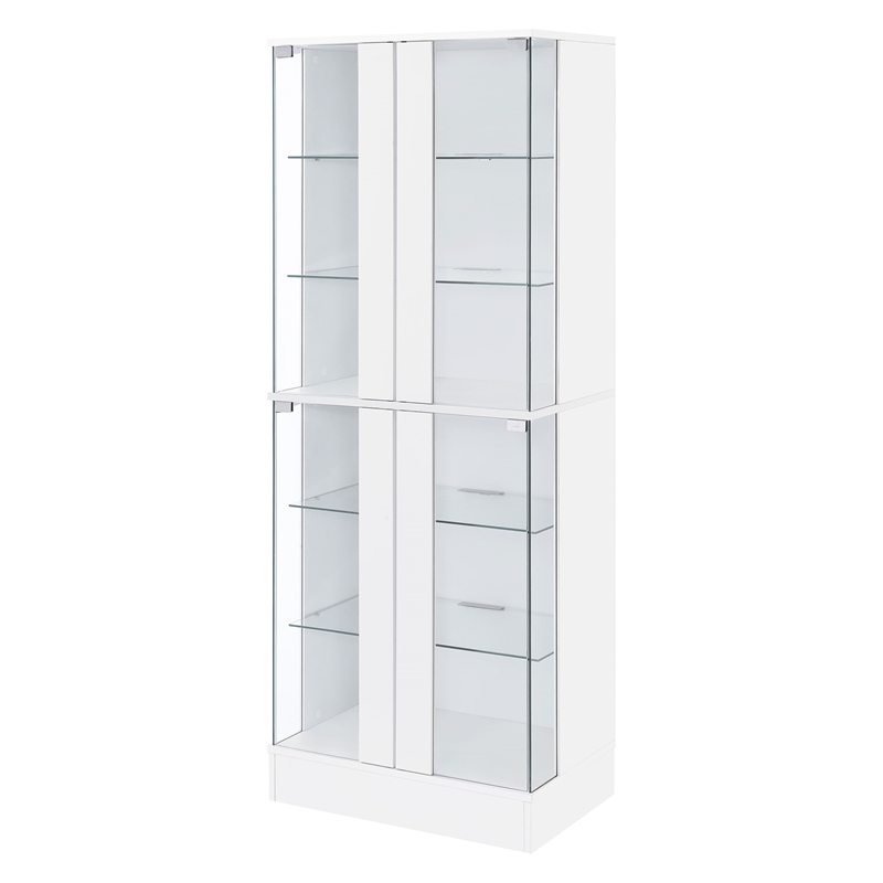 Pemberly Row Wood Display Case Curio Cabinet with LED Lighting White High Gloss