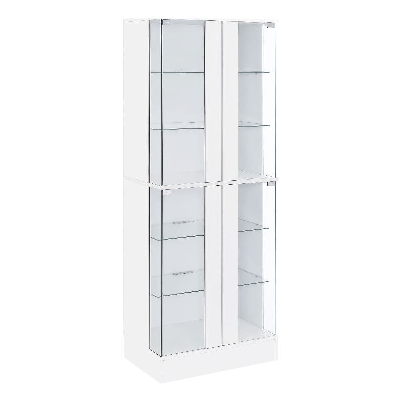 Pemberly Row Wood Display Case Curio Cabinet with LED Lighting White High Gloss