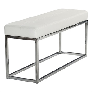Pemberly Row Modern Tufted Metal Bench in White Faux Leather