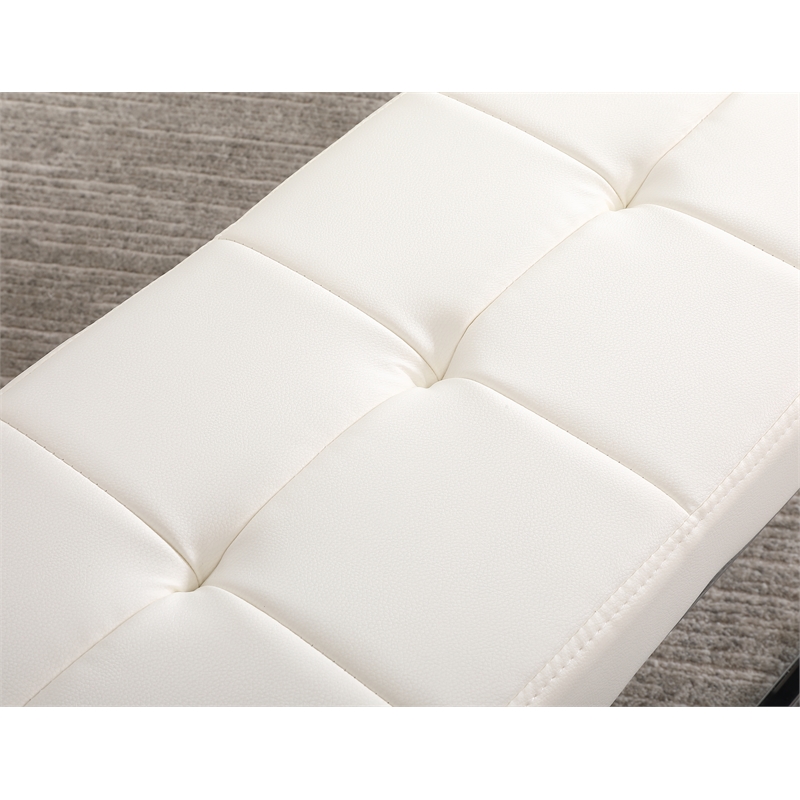 Pemberly Row Modern Tufted Metal Bench in White Faux Leather