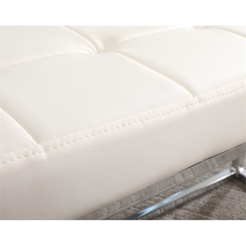 Pemberly Row Modern Tufted Metal Bench in White Faux Leather
