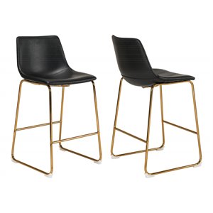 Pemberly Row 25.5&quot Faux Leather Counter Stools in Black (Set of 2)
