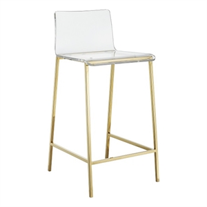 Pemberly Row Silver Orchid Lind Acrylic Low Back Counter Stool In Gold