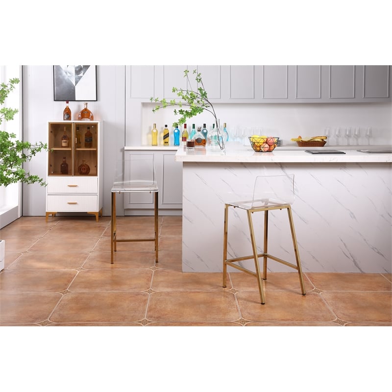 Pemberly Row Silver Orchid Lind Acrylic Low Back Counter Stool In Gold