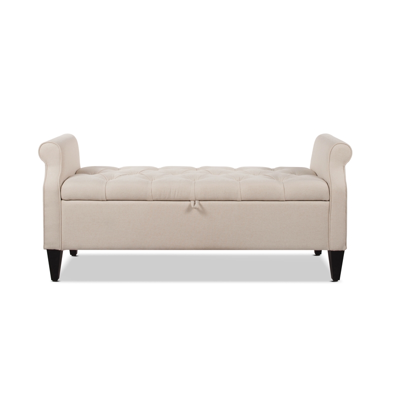 Pemberly Row Modern Tufted Roll Arm Storage Bench Sky Neutral