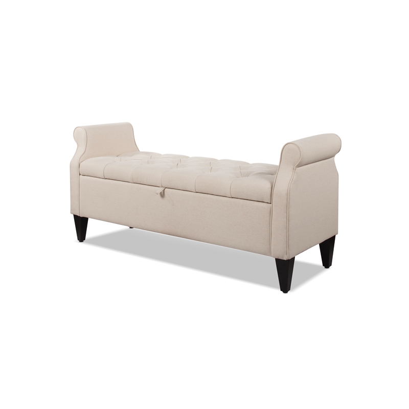 Pemberly Row Modern Tufted Roll Arm Storage Bench Sky Neutral