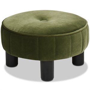 Pemberly Row 16&quot Round Footstool Ottoman Olive Green Velvet