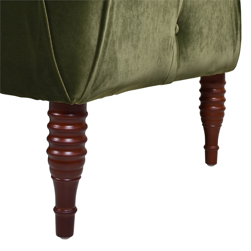 Pemberly Row Tufted Roll Arm Chaise Lounge Olive Green Velvet