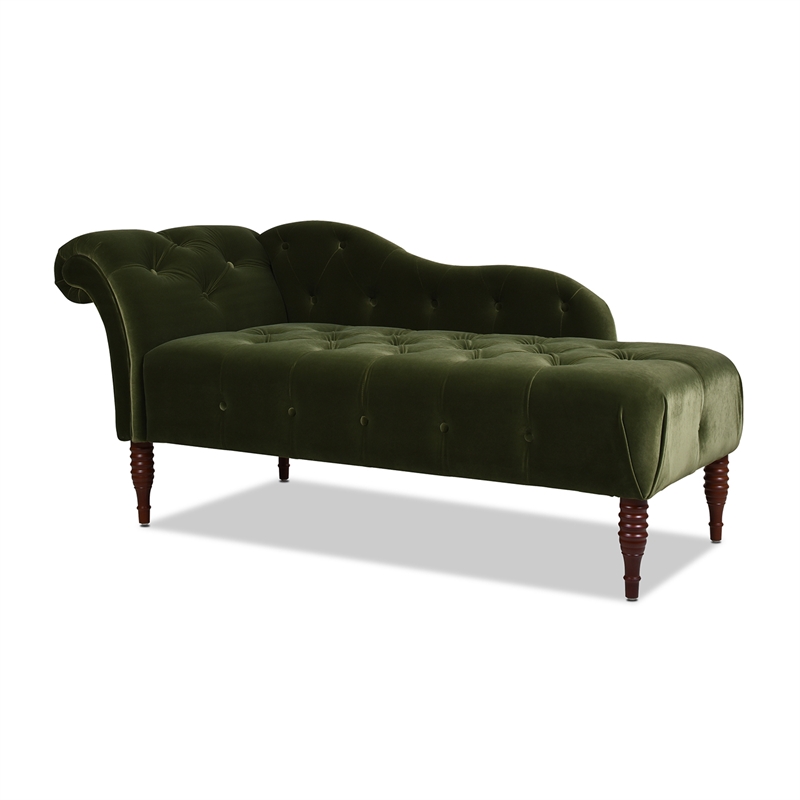 Pemberly Row Tufted Roll Arm Chaise Lounge Olive Green Velvet