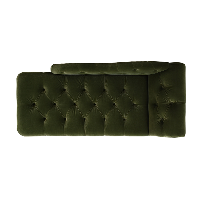 Pemberly Row Tufted Roll Arm Chaise Lounge Olive Green Velvet