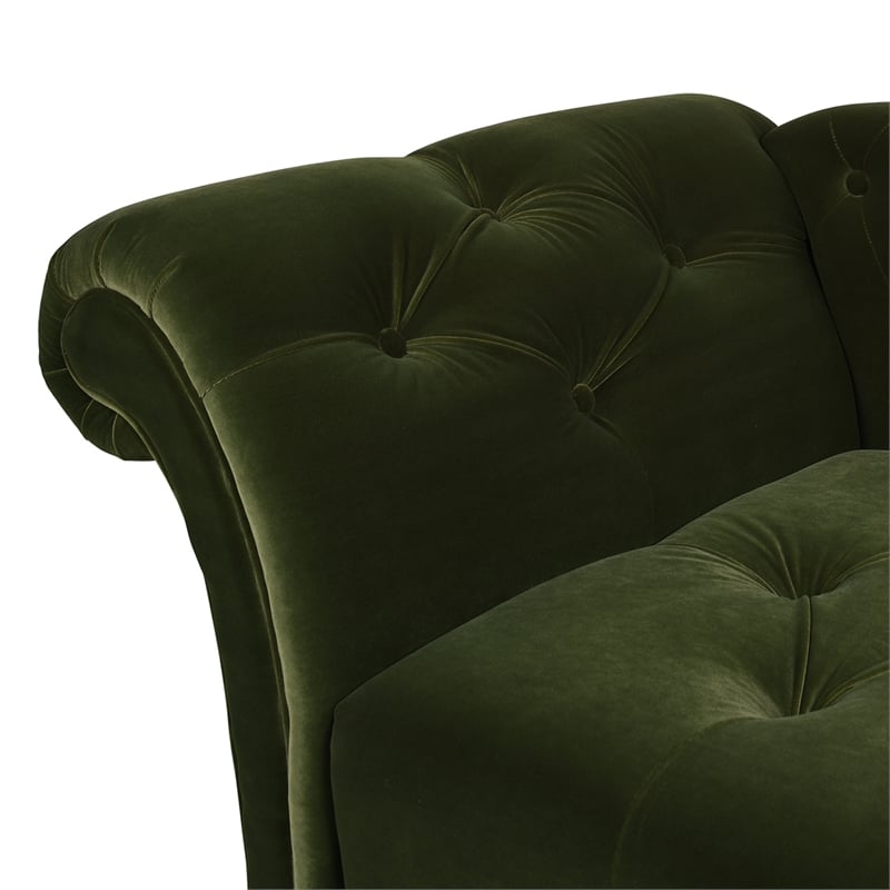 Pemberly Row Tufted Roll Arm Chaise Lounge Olive Green Velvet