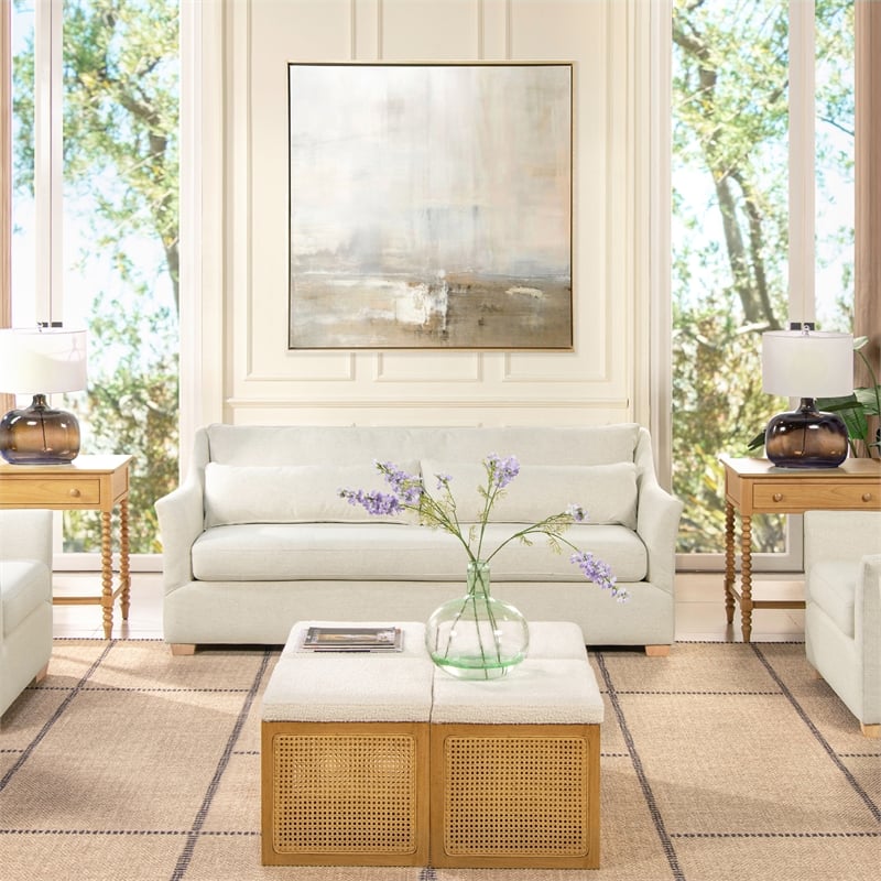 Pemberly Row Modern Fabric Sofa with Flared Arm in Flax White