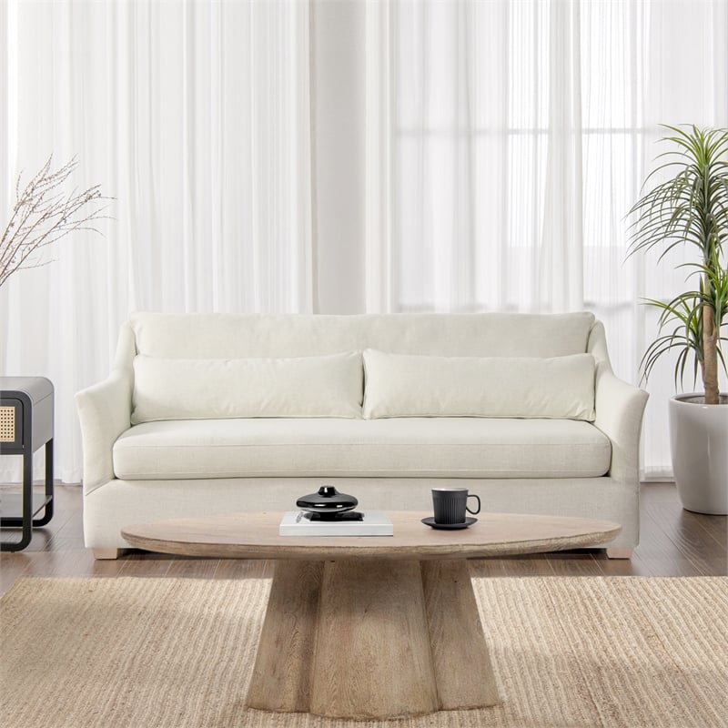 Pemberly Row Modern Fabric Sofa with Flared Arm in Flax White