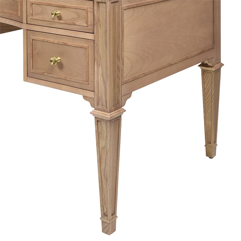 Pemberly Row Gold Accent 5-Drawer Wood Executive Desk Natural Brown Wood