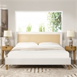 Pemberly Row Upholstered Cane Back Platform Bed King Eggshell White Linen