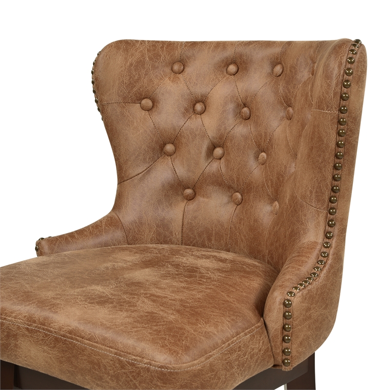 Pemberly Row Tufted High-Back 360 Swivel Counter-Height Barstool Tan Brown