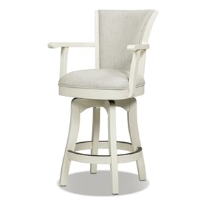 Pemberly Row 27&quot Swivel Counter Height Bar Stool Oak Wood Frame White Pepper