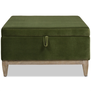 Pemberly Row 35&quot Square Storage Cocktail Ottoman Olive Green Performance Velvet