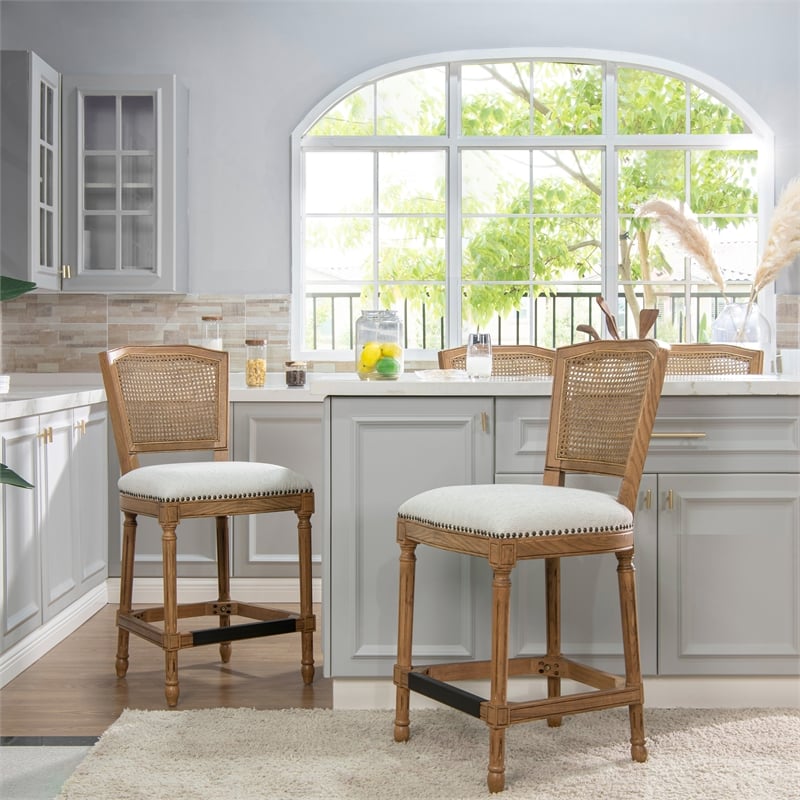 Pemberly Row Modern Rattan Wicker Counter Bar Stool in White