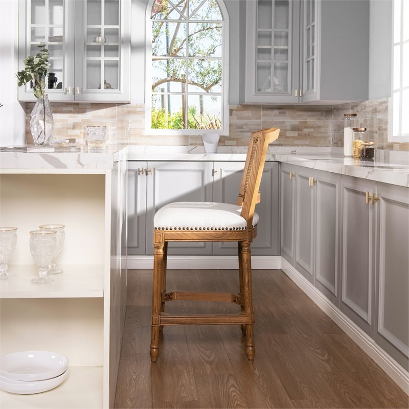 Pemberly Row Modern Rattan Wicker Counter Bar Stool in White