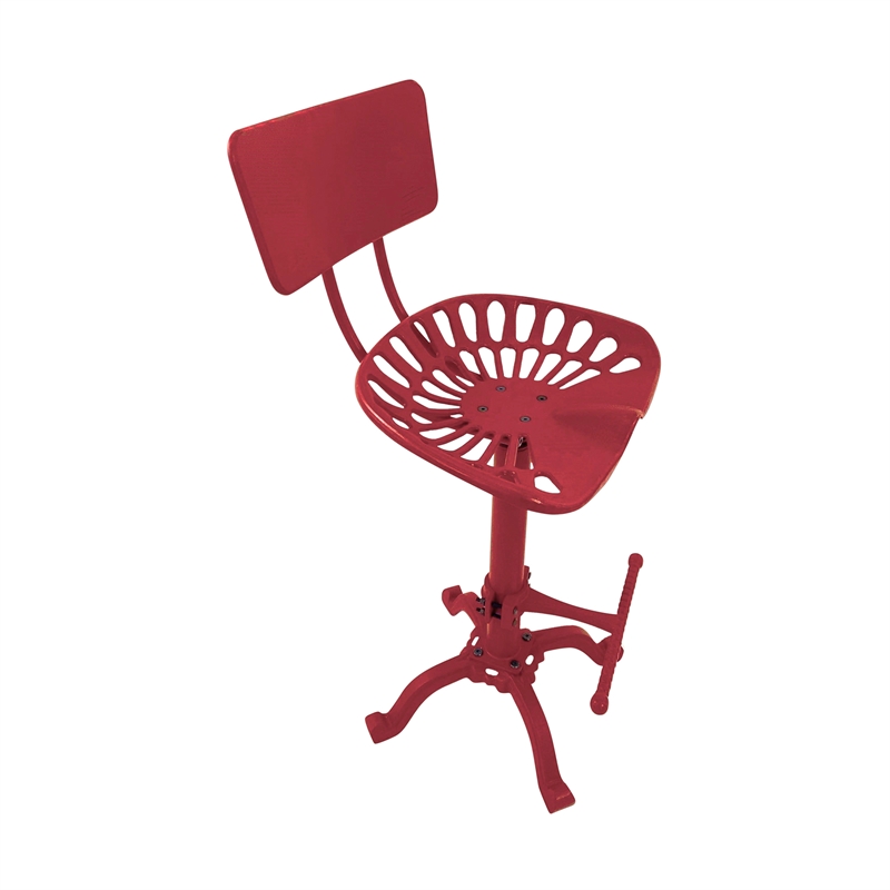 Pemberly Row Contemporary Tractor Seat Stool with Back in Red