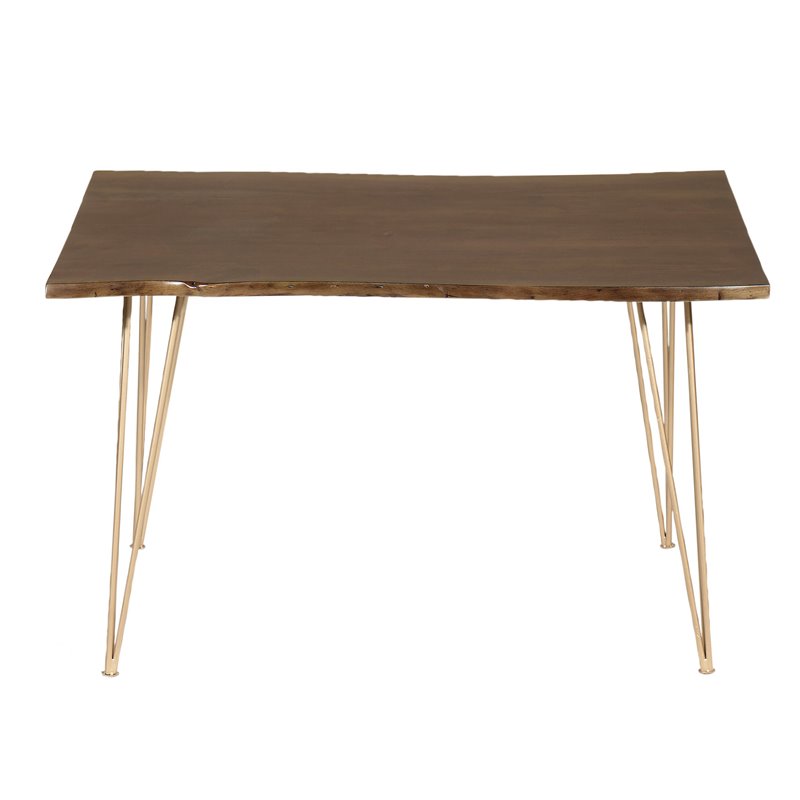 Pemberly Row Contemporary Live Edge Dining Table in Elm and Gold