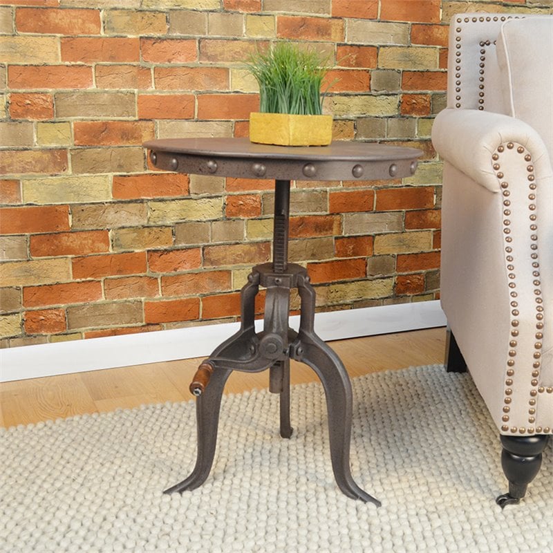 Pemberly Row Contemporary Adjustable Crank Accent End Table Brown