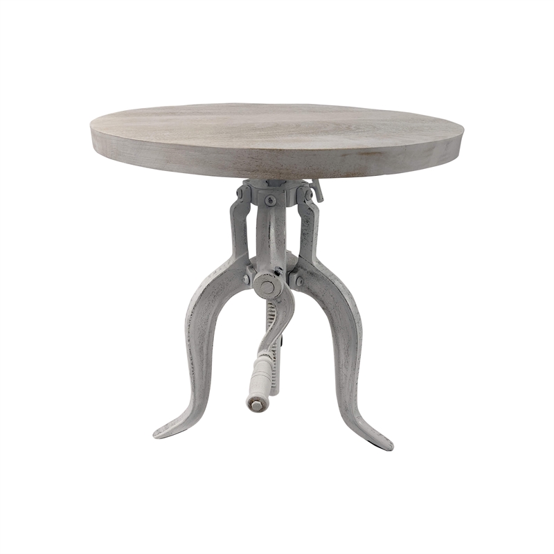 Pemberly Row Contemporary Adjustable Crank Accent Table in Whitewash
