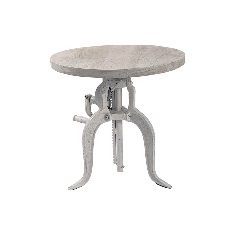 Pemberly Row Contemporary Adjustable Crank Accent Table in Whitewash