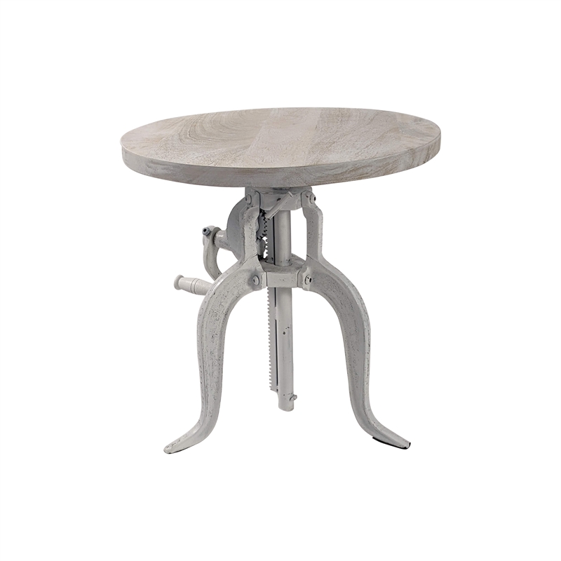 Pemberly Row Contemporary Adjustable Crank Accent Table in Whitewash