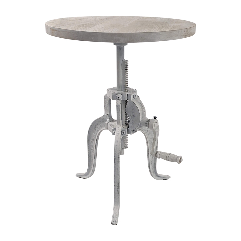 Pemberly Row Contemporary Adjustable Crank Accent Table in Whitewash