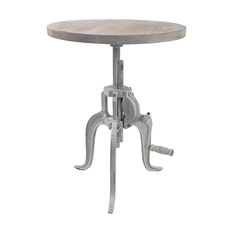 Pemberly Row Contemporary Adjustable Crank Accent Table in Whitewash