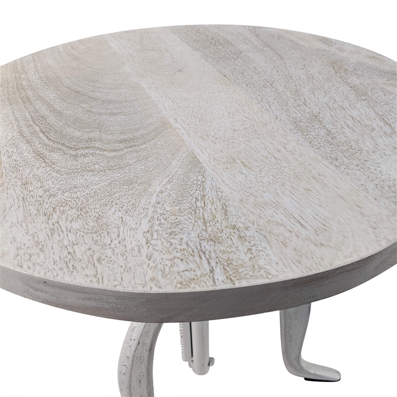 Pemberly Row Contemporary Adjustable Crank Accent Table in Whitewash