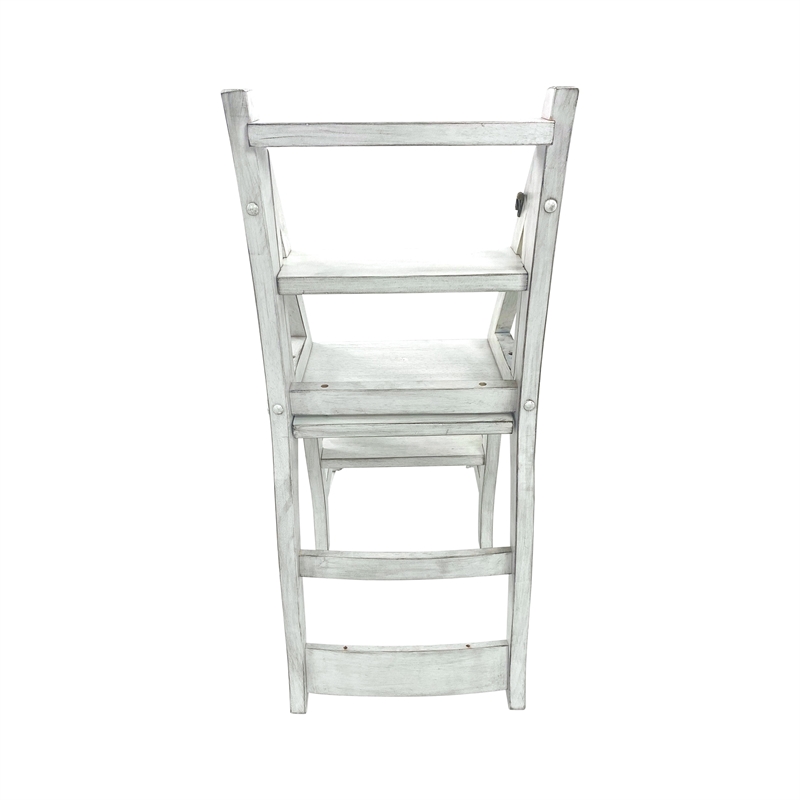 Pemberly Row Contemporary Antique Folding Library Ladder Chair in White