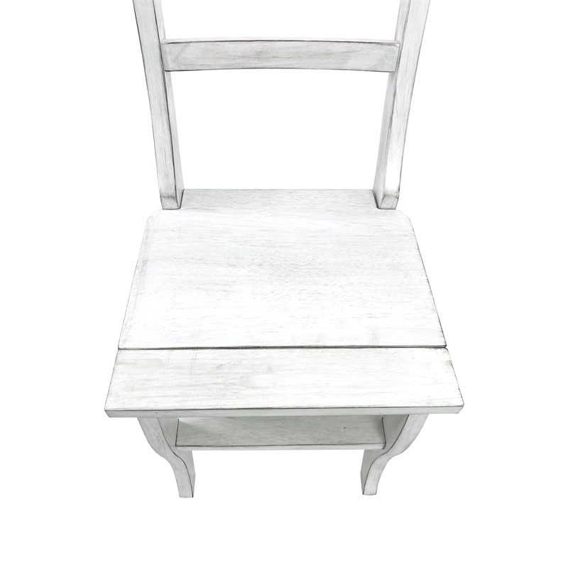 Pemberly Row Contemporary Antique Folding Library Ladder Chair in White