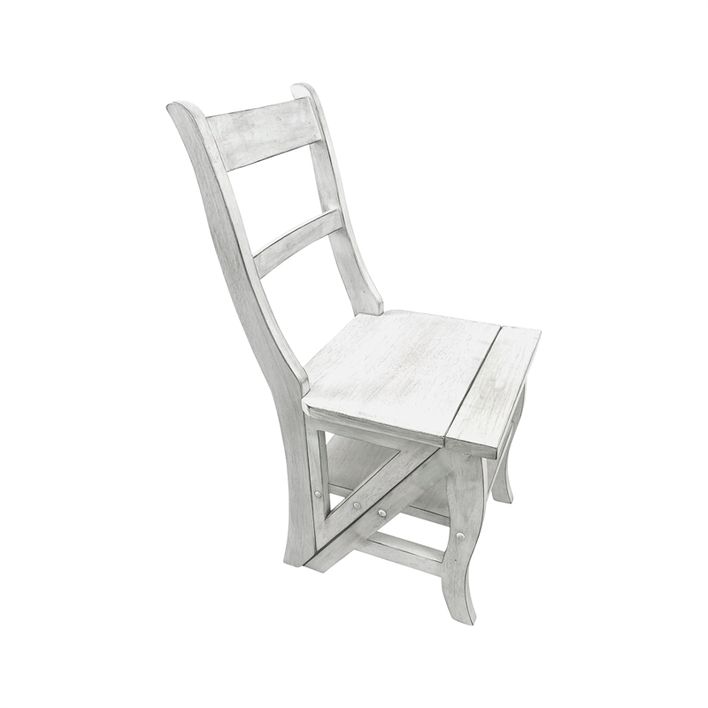 Pemberly Row Contemporary Antique Folding Library Ladder Chair in White